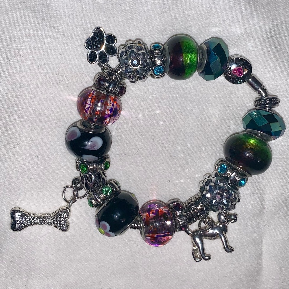 Handmade Bracelet Pet Dog Themed. Made of Glass Beads, Charms, Crystal.